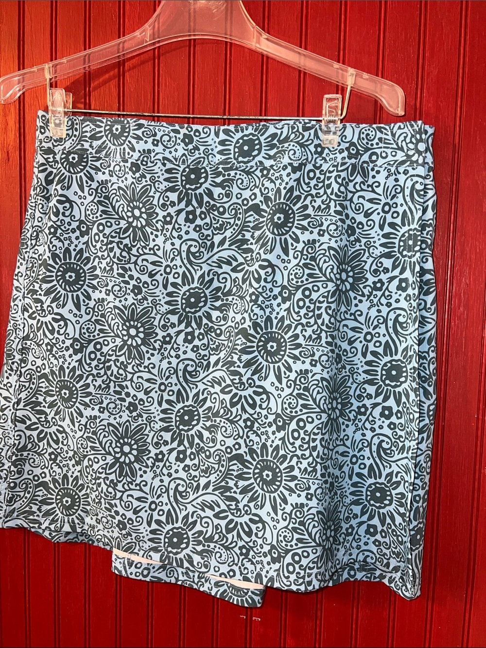 Blue Rip Skirt Floral Mini Wrap Skirt with Subtle A-Line Shape L